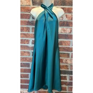 Show Me Your Mumu Halter Mini Dress Womens Size XXL Green Jasmine Luxe Satin